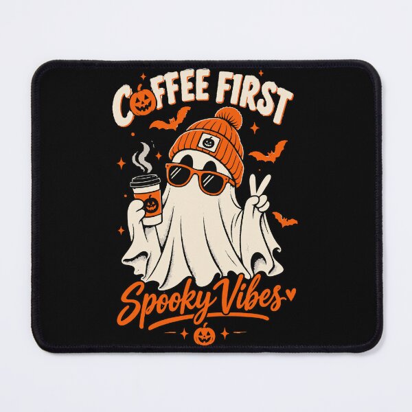 Item preview, Coffee First Spooky Vibes Retro Halloween Ghost designed and sold by Sunday.Supply.