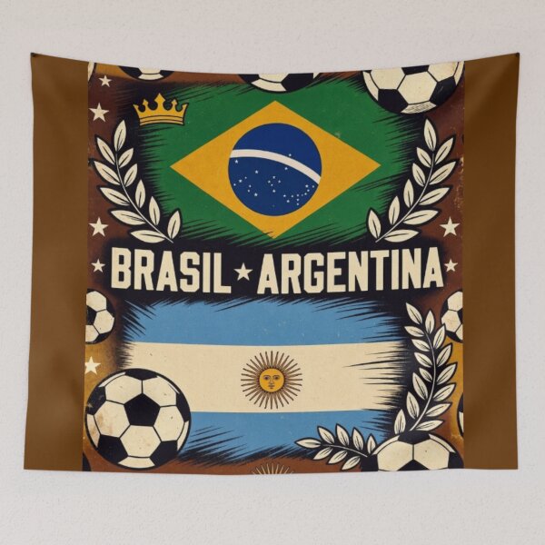 Item preview, Brasil vs Argentina Retro Football Art Poster designed and sold by Nexus Space.