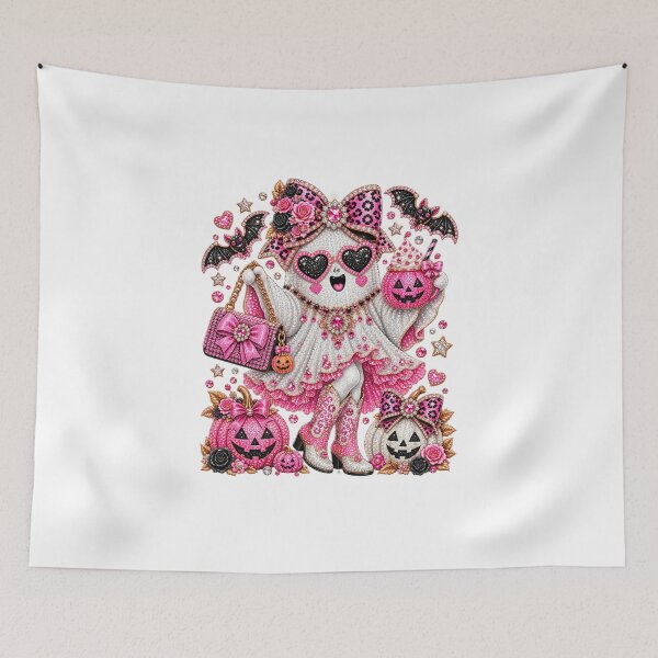 Item preview, Pink Leopard Bow Ghost Halloween Shirt | Rhinestone Spooky Season Design designed and sold by ChloeCreativeSpace.