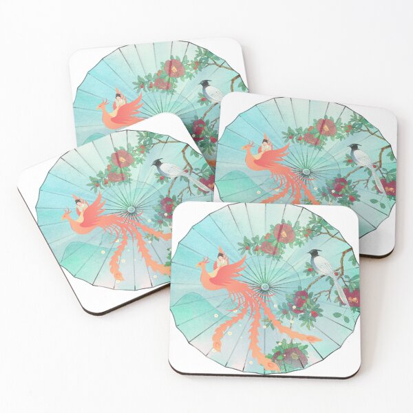 Item preview, Pastel Oriental Umbrella Phoenix and Magpie Art designed and sold by Dimimodes.