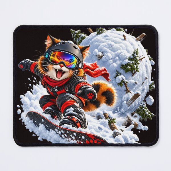 Item preview, Snowboarding Cat Chased by Giant Snowball designed and sold by ARabbitHole.