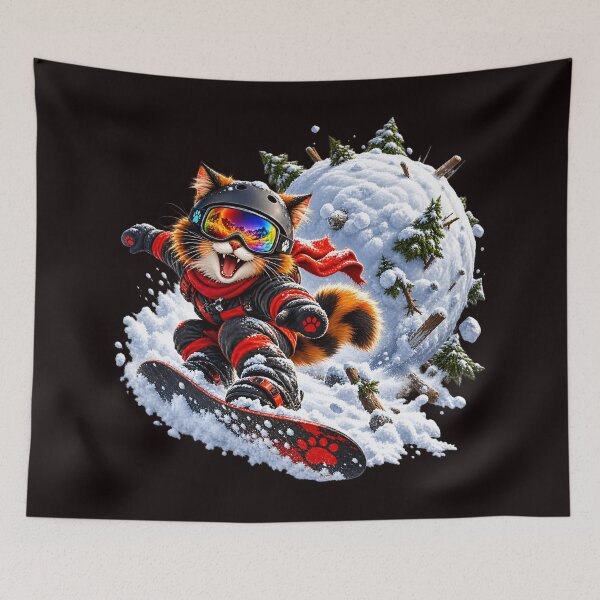 Item preview, Snowboarding Cat Chased by Giant Snowball designed and sold by ARabbitHole.
