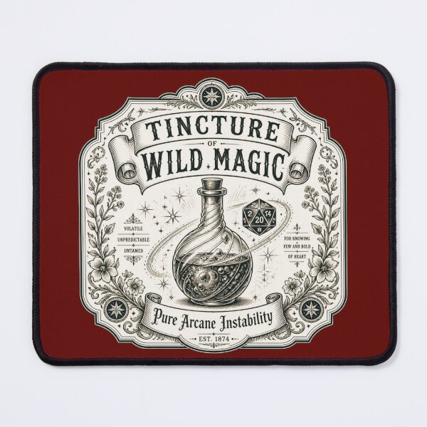 Item preview, Tincture of Wild Magic - Vintage Apothecary Label RPG Meme designed and sold by Dice_Goblin_Studio.
