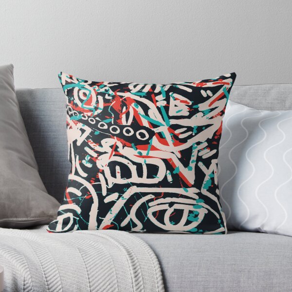 Street Art Graffiti Pattern Ink and Posca Throw Pillow
