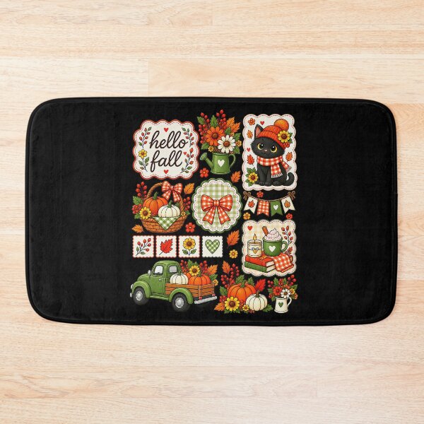 Item preview, Hello Fall Black Cat Pumpkins Cozy Autumn Collage designed and sold by TadeoNivar.
