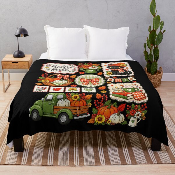Item preview, Hello Fall Black Cat Pumpkins Cozy Autumn Collage designed and sold by TadeoNivar.