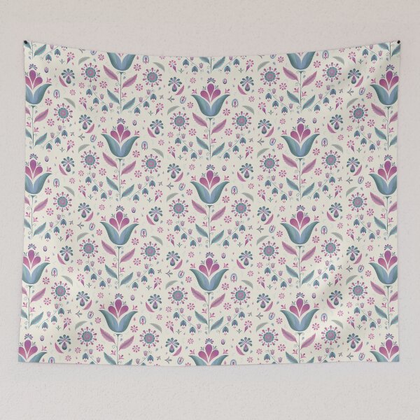 Item preview, Purple, Pink, Green, Blue Folk Flowers designed and sold by CattDesigns.
