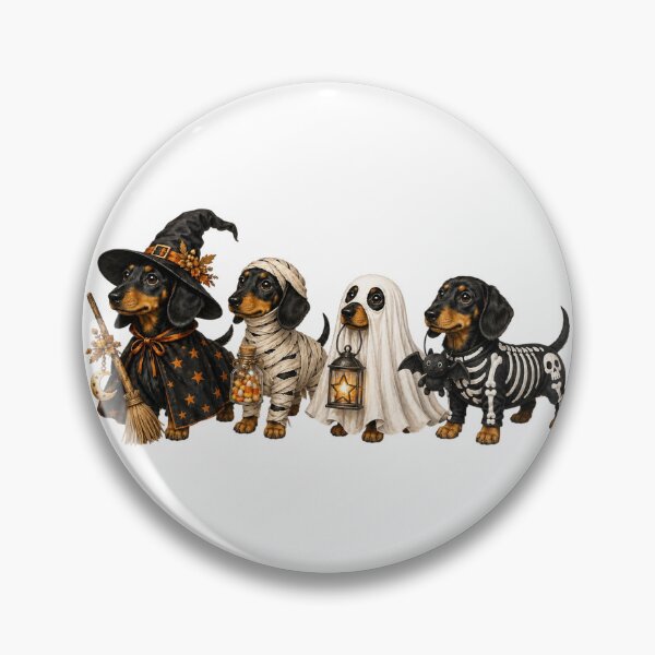 Item preview, Halloween Dachshund Dogs - Cute Spooky Wiener Dogs Witch Mummy Ghost Skeleton designed and sold by LandFinStudio.