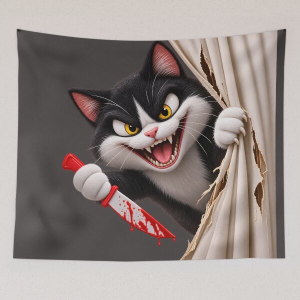 Item preview, Here's Kitty! Evil Cat With Knife designed and sold by ARabbitHole.