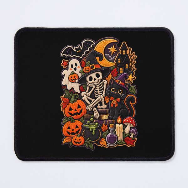 Item preview, Vintage Halloween Skeleton Black Cat Ghost Pumpkin Collage designed and sold by NoeValdric.