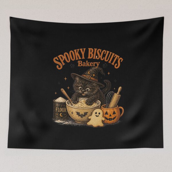 Item preview, Spooky Biscuits Bakery Black Cat Halloween Cute Ghost Cookie designed and sold by felixpalette.