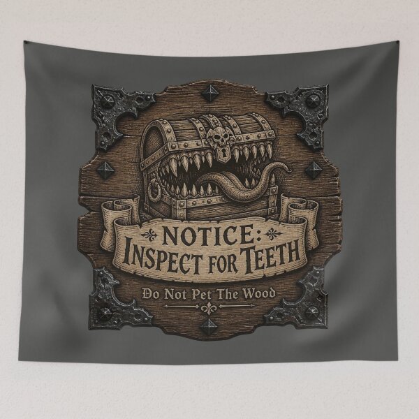 Item preview, "NOTICE: INSPECT FOR TEETH", "Do Not Pet The Wood". designed and sold by Dice_Goblin_Studio.