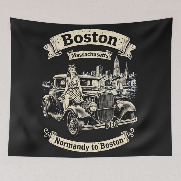 Item preview, Boston Massachusetts Vintage Hot Rod designed and sold by Normandy Road Heritage™ - Vintage Garage Art.