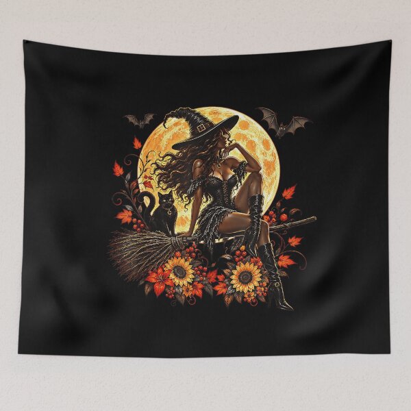 Item preview, Gothic Witch Black Cat Full Moon Autumn Halloween Art designed and sold by TadeoNivar.