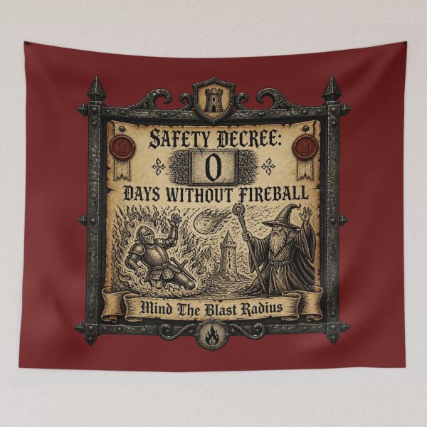 Item preview, Zero Days Without Fireball Incident - Safety Sign RPG Meme designed and sold by Dice_Goblin_Studio.