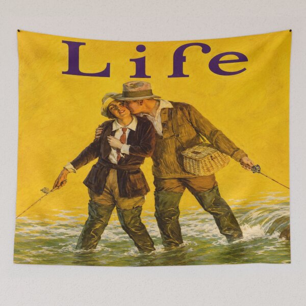 Item preview, Vintage Fishing Wall Art, Wading Couple Romance Illustration, 1920s Warren Davis Life Magazine Cover designed and sold by RickE.