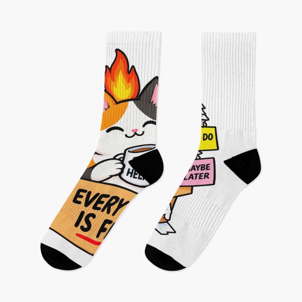 Item preview, Everything Is Fine Stressed Cat With Tea – Funny Procrastination & Work Stress Sticker designed and sold by Anstickerrr.