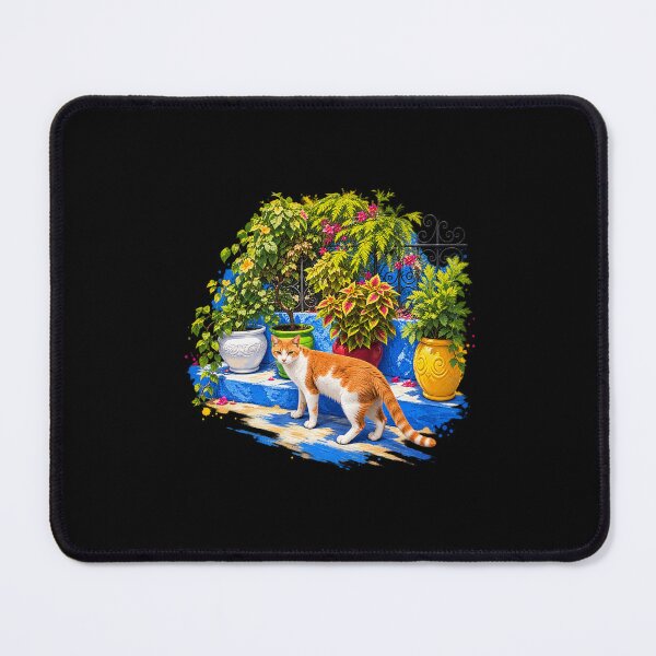 Item preview, Mediterranean Garden Cat – Colorful Courtyard Botanical Cat Art designed and sold by WAJIHLZ.