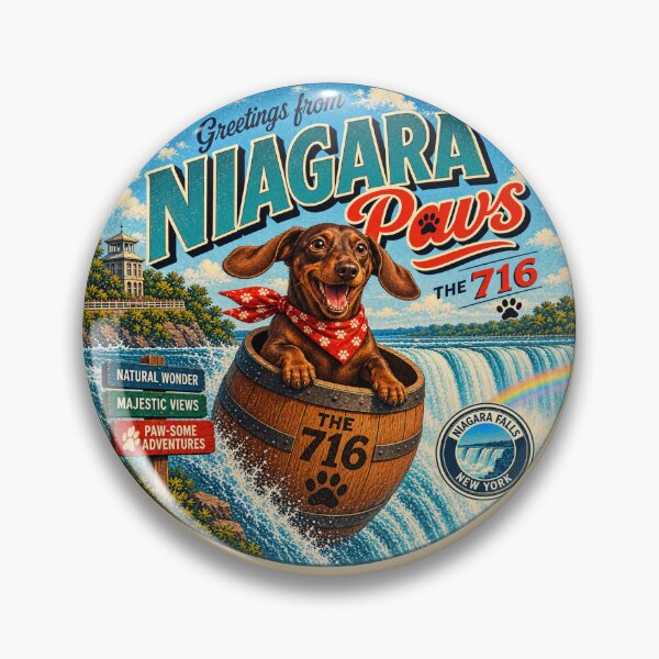 Item preview, Greetings From Niagara Paws Dachshund Dog Vintage Travel Art 716 Buffalo NY designed and sold by The716Studio.
