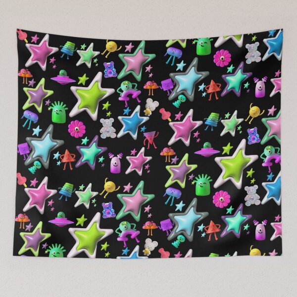 Item preview, Patrón de estrellas 3D y objetos adorables estilo Y2K - Estética ciberpop neón pastel designed and sold by Side By Side Studio.