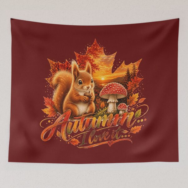 Item preview, Autumn I Love It – Cute Squirrel & Mushroom designed and sold by HeyFajnaLinja.