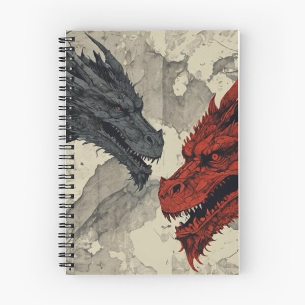 Item preview, Digital fantasy illustration featuring a confrontation between a gray stone dragon and a crimson red dragon in an ink-wash and watercolor style designed and sold by Kochainn.