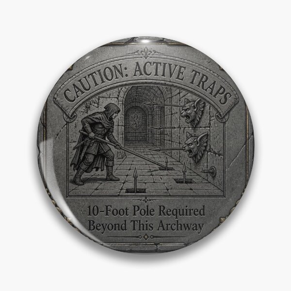 Item preview, 10-Foot Pole Required - Dungeon Caution Hazard Sign RPG Meme designed and sold by Dice_Goblin_Studio.