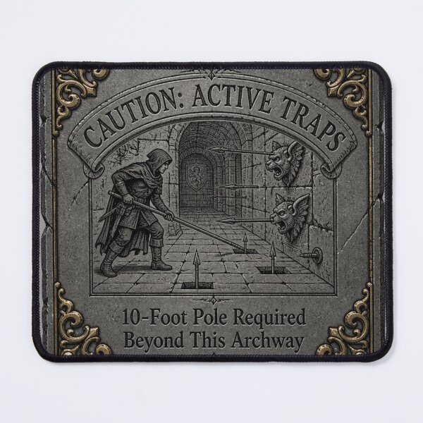 Item preview, 10-Foot Pole Required - Dungeon Caution Hazard Sign RPG Meme designed and sold by Dice_Goblin_Studio.