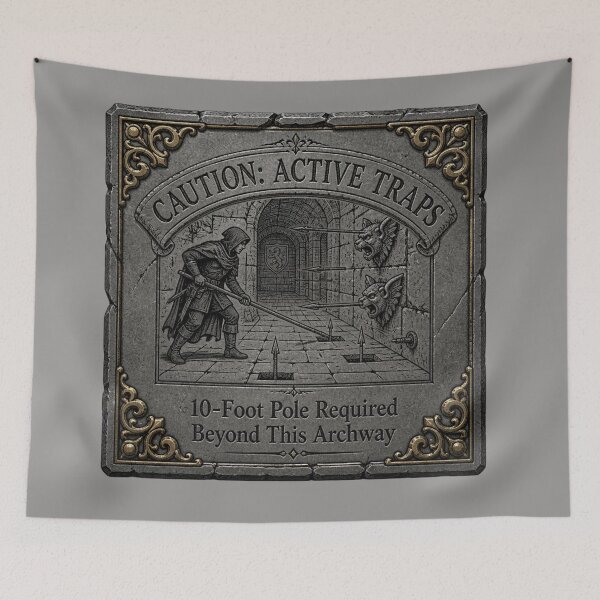Item preview, 10-Foot Pole Required - Dungeon Caution Hazard Sign RPG Meme designed and sold by Dice_Goblin_Studio.