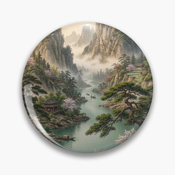 Item preview, Serene Chinese Mountain River Valley designed and sold by Madame-Verny.