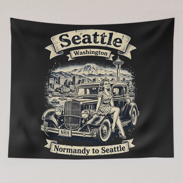 Item preview, Seattle Washington Vintage Hot Rod designed and sold by Normandy Road Heritage™ - Vintage Garage Art.