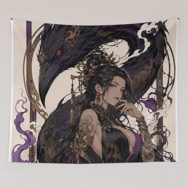 Item preview, Dark Fantasy Dragon Empress – Gothic Japanese Woman & Black Dragon Art designed and sold by Dyan4.