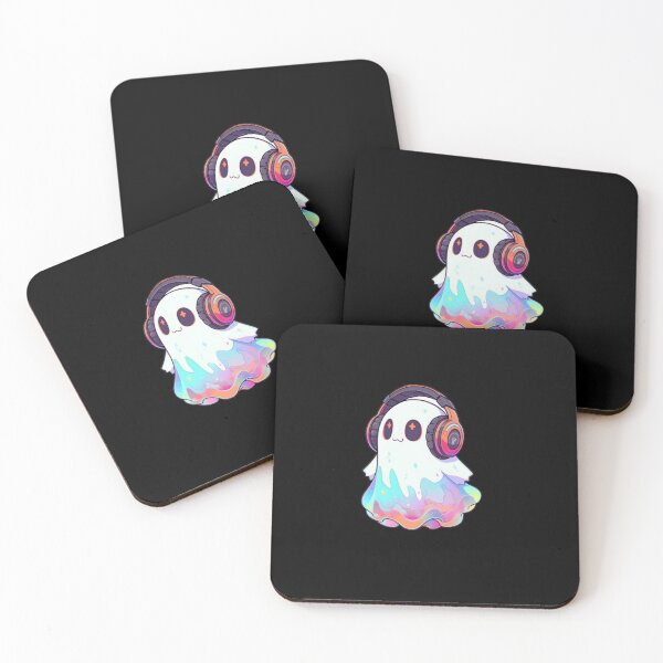 Item preview, Cute Pastel Iridescent Ghost Listening to Music with Headphones designed and sold by GrimNest.
