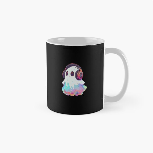Item preview, Cute Pastel Iridescent Ghost Listening to Music with Headphones designed and sold by GrimNest.