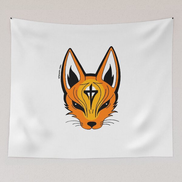 Item preview, Anime Kitsune Fox Mask with Japanese Streetwear Calligraphy designed and sold by elmuna.