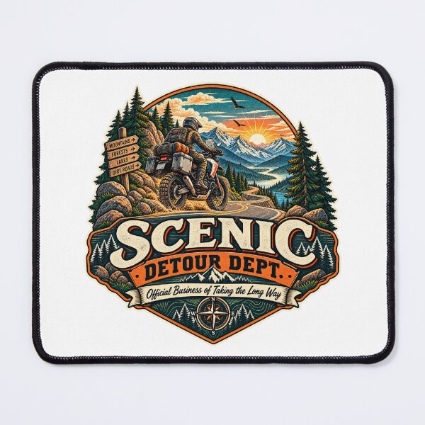 Item preview, Scenic Detour Dept Retro Adventure Motorcycle Design designed and sold by TorqueTheoryLab.