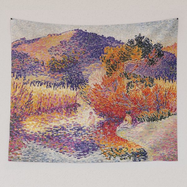 Item preview, River in Saint-Clair by Henri Edmond Cross - Vintage Landscape Wall Art, Pointillist Mountain and Wildflower Field, Neo-Impressionist Art Print designed and sold by RickE.