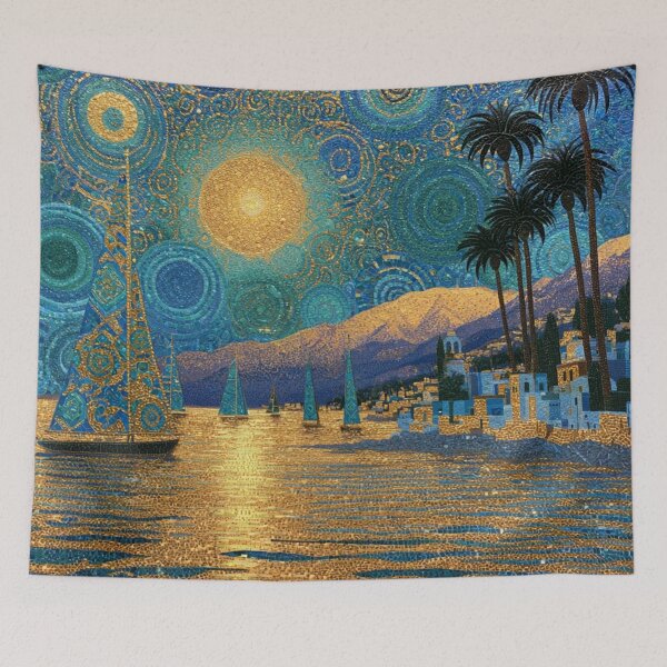 Item preview, Fine art intricate harbor scene with sailboat designed and sold by dcrc.