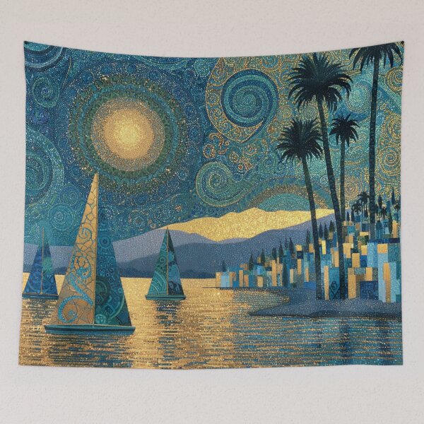 Item preview, Fine art intricate harbor scene with sailboat designed and sold by dcrc.