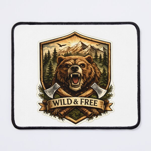 Item preview, Wild And Free Bear Mountain Emblem designed and sold by CreativeMindsetLab.