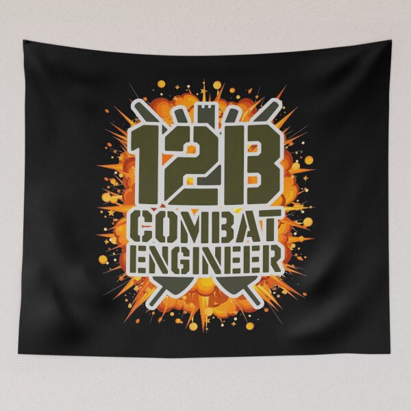 Item preview, 12B Combat Engineer — Classic Military Stencil Shovel Emblem U.S. Army MOS Graphic White Outline Massive Explosion designed and sold by GFamilyC.
