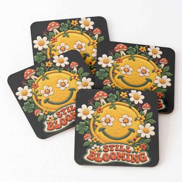 Item preview, Still Blooming Embroidered Smiley Face – Retro Floral Mushroom Garden Art designed and sold by Emoji Emblems.