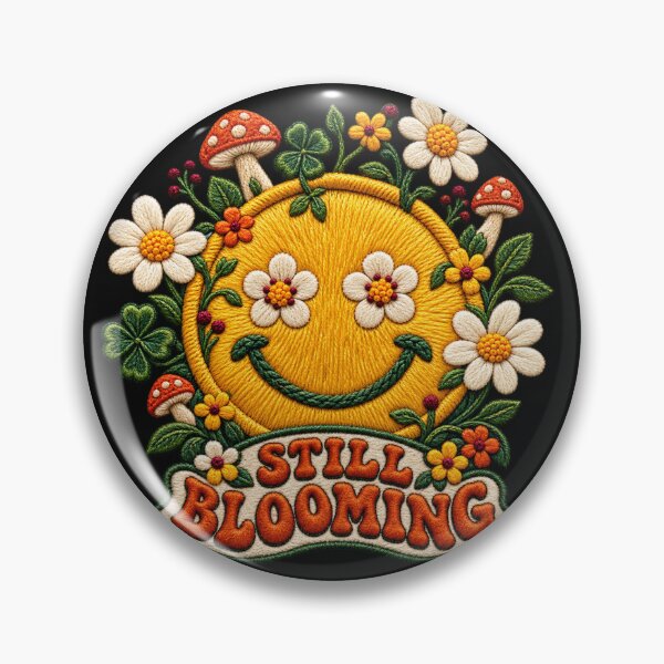 Item preview, Still Blooming Embroidered Smiley Face – Retro Floral Mushroom Garden Art designed and sold by Emoji Emblems.
