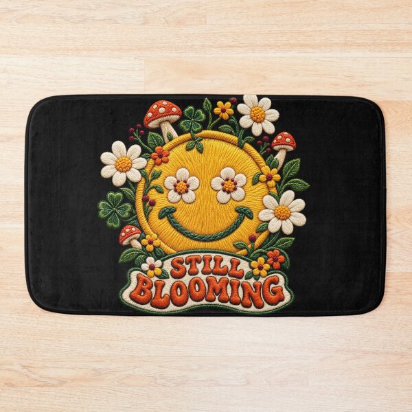 Item preview, Still Blooming Embroidered Smiley Face – Retro Floral Mushroom Garden Art designed and sold by Emoji Emblems.