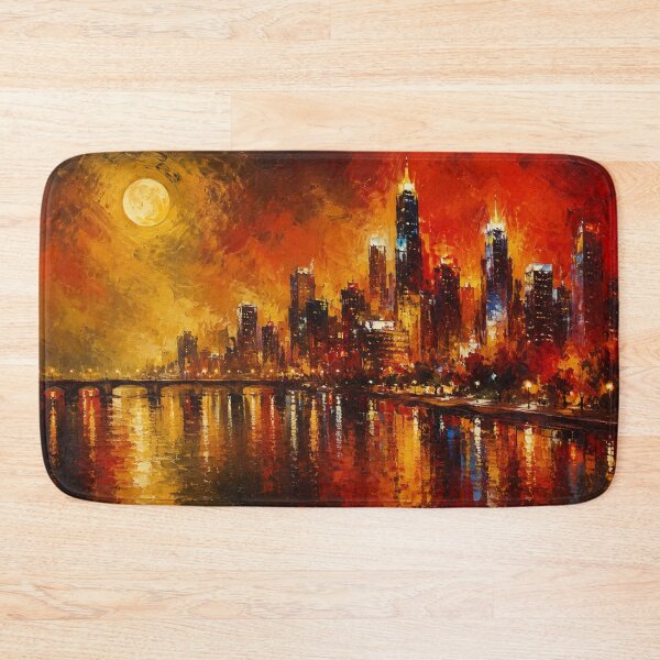 Item preview, Fiery City Reflections | Red & Gold Urban Skyline Art designed and sold by Joey Santiago.