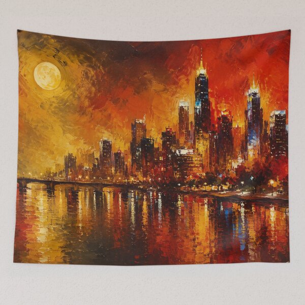 Item preview, Fiery City Reflections | Red & Gold Urban Skyline Art designed and sold by Joey Santiago.