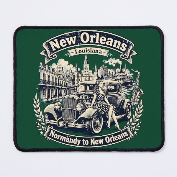 Item preview, New Orleans Louisiana Vintage Hot Rod designed and sold by Normandy Road Heritage™ - Vintage Garage Art.