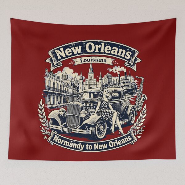 Item preview, New Orleans Louisiana Vintage Hot Rod designed and sold by Normandy Road Heritage™ - Vintage Garage Art.