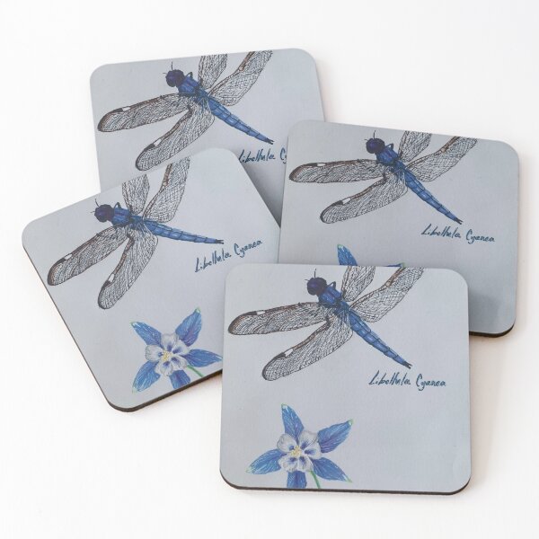 Item preview, Blue Dragonfly and Columbine flower designed and sold by purpleirisbloom.