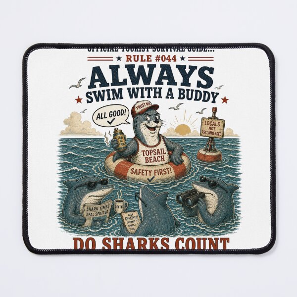 Item preview, Official Tourist Survival Guide - Do Sharks Count designed and sold by Pepper's Ink & Stitch.